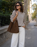 Women's Vegan Suede Tote Bag with Triangular Silhouette