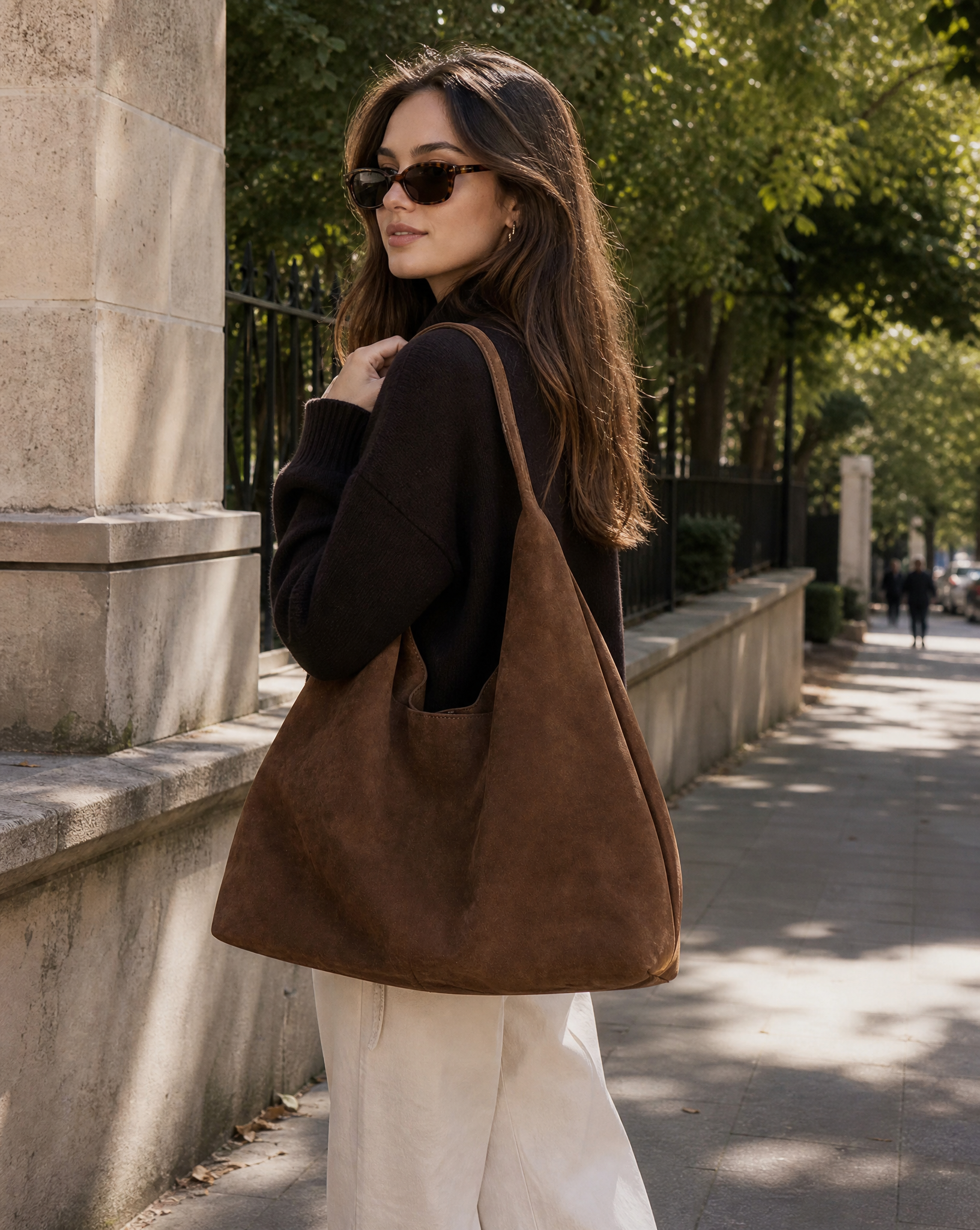 Women's Vegan Suede Tote Bag with Triangular Silhouette