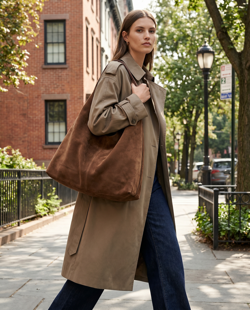 Women's Vegan Suede Tote Bag with Triangular Silhouette