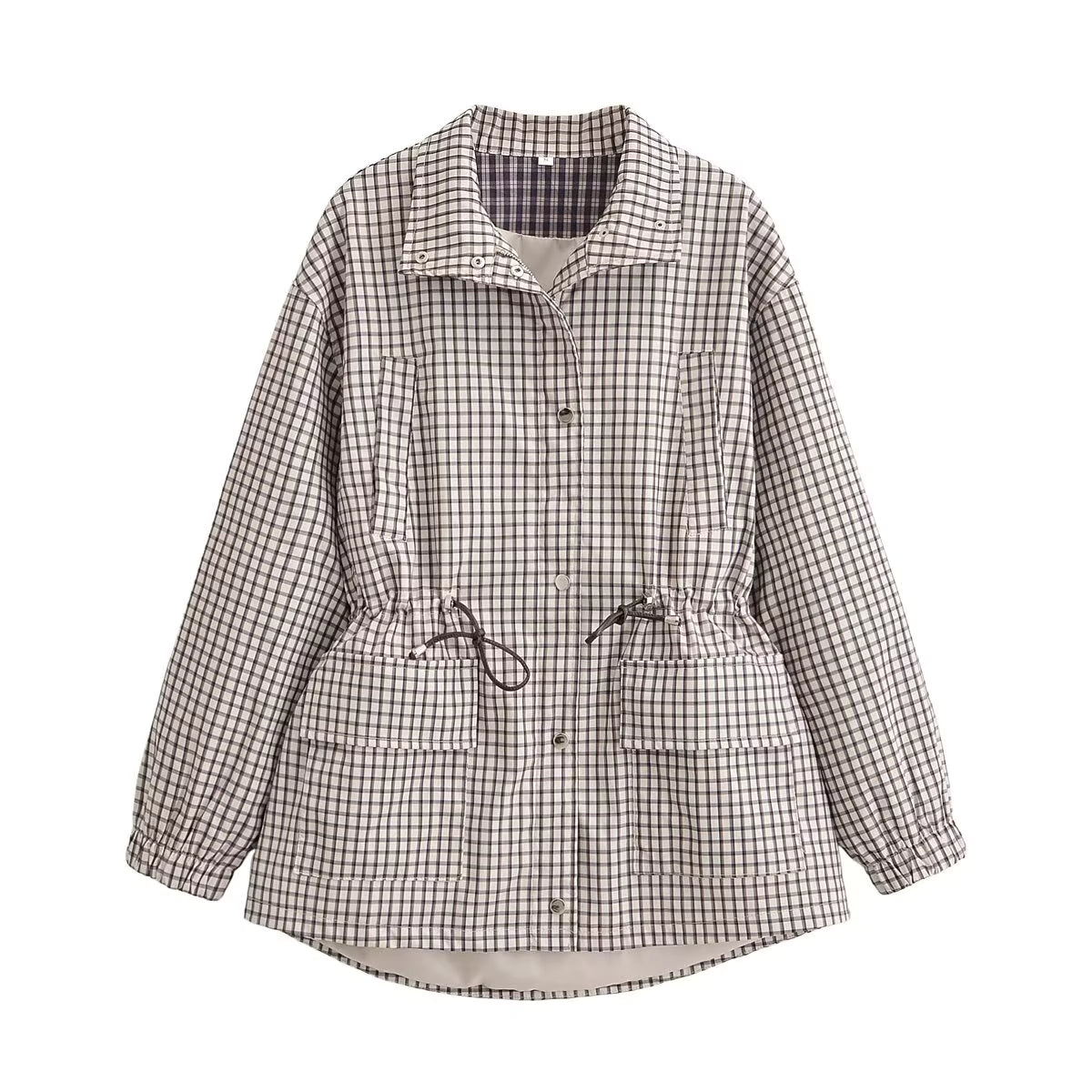 Women's Vintage Plaid Waist-Cinched Jacket