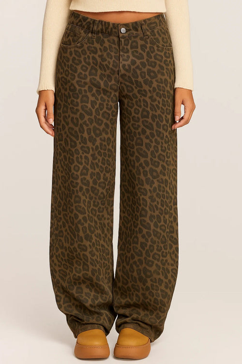 Women's Wide Leg Trousers – Leopard Print High-Waist
