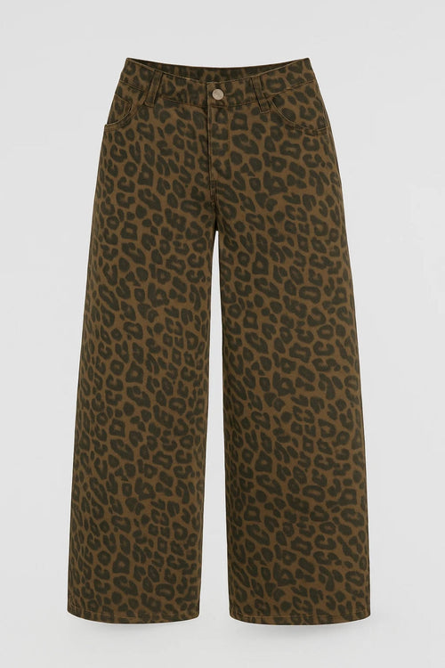 Women's Wide Leg Trousers – Leopard Print High-Waist