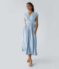 Women's Wrap V-Neck Midi Dress for Wedding Guests