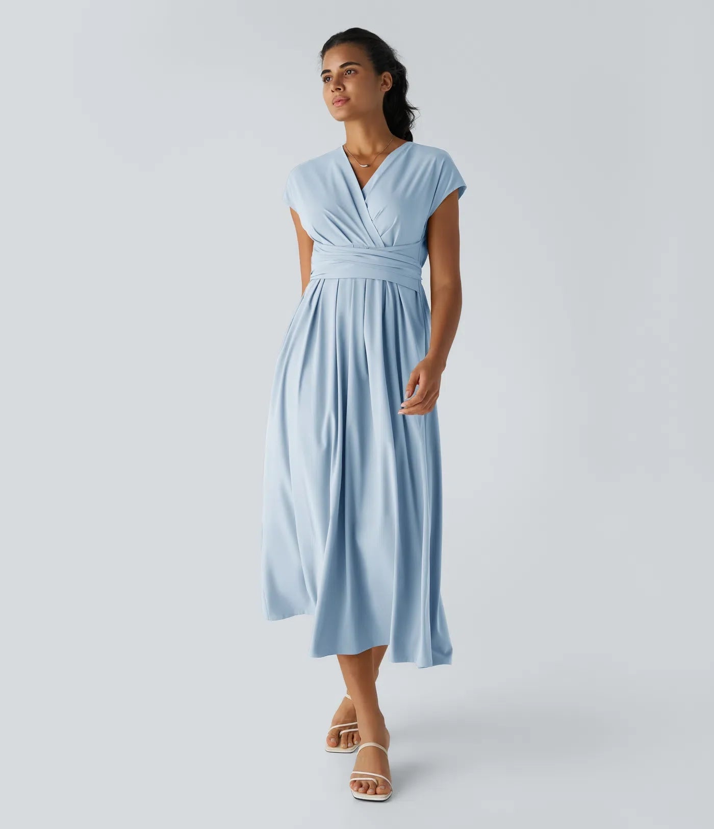 Women's Wrap V-Neck Midi Dress for Wedding Guests