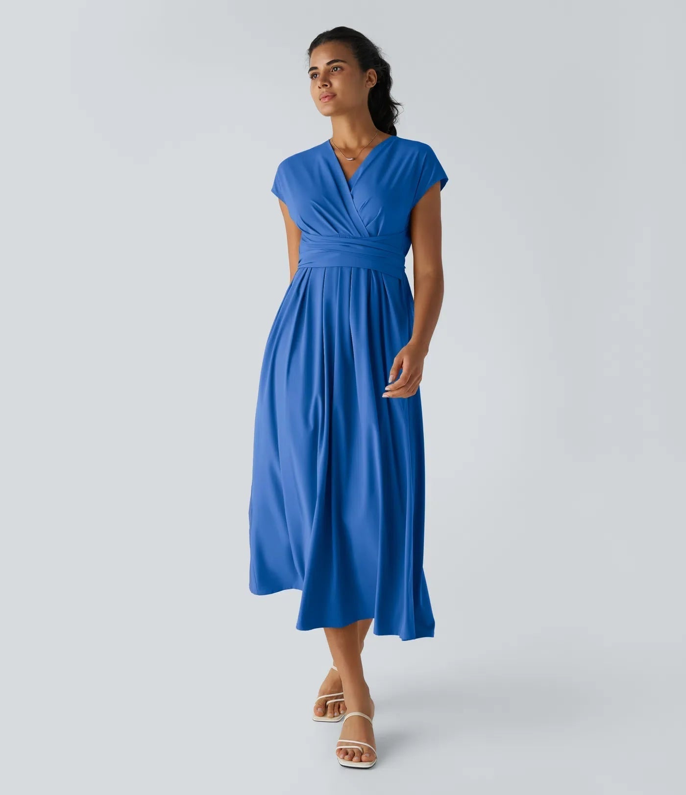 Women's Wrap V-Neck Midi Dress for Wedding Guests