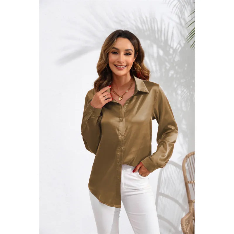 Women's Silk Long Sleeve Blouse - Elegant Flowing Fit