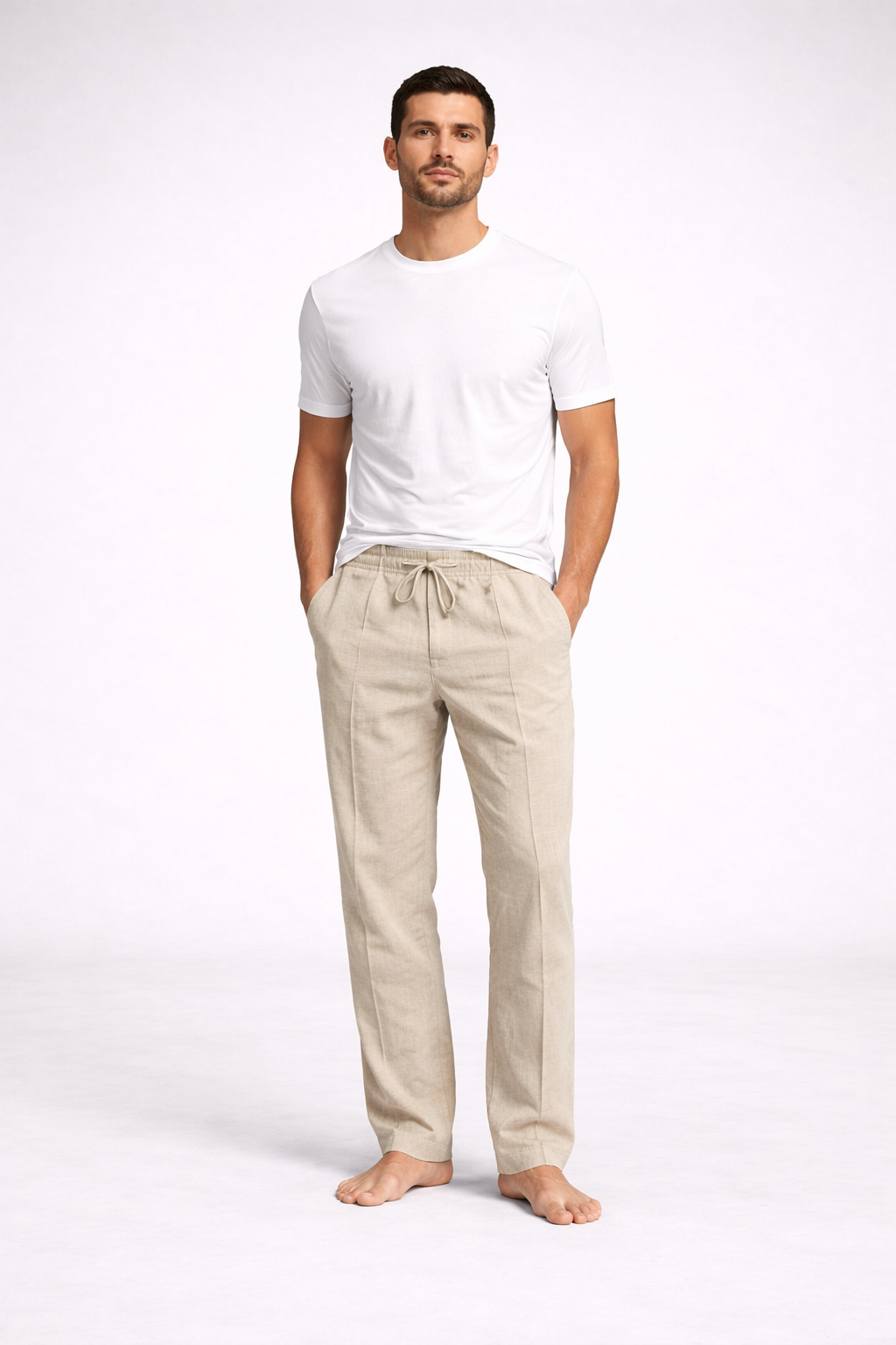 Men's Casual Linen Straight Pants Breathable Trendy Design
