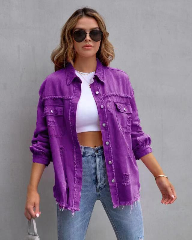 Women's Casual Ripped Shirt Jacket for Stylish Everyday Wear