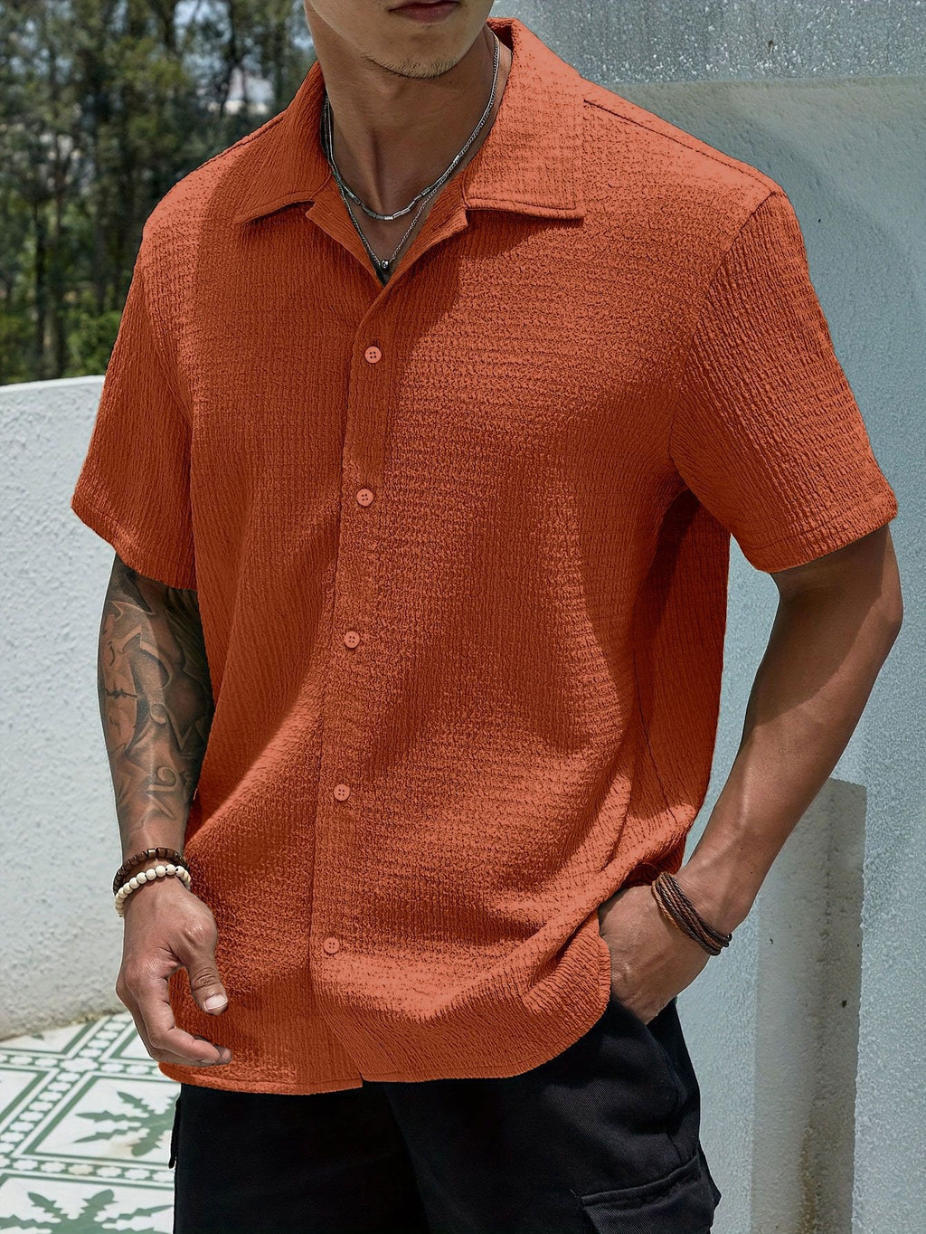 Men's Casual Short Sleeve Button-Up Shirt