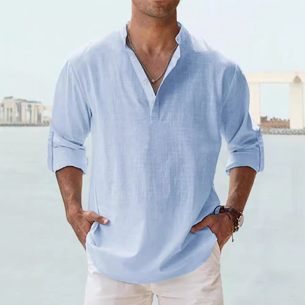 Men's Long Sleeve T Shirt with Stand-up Collar