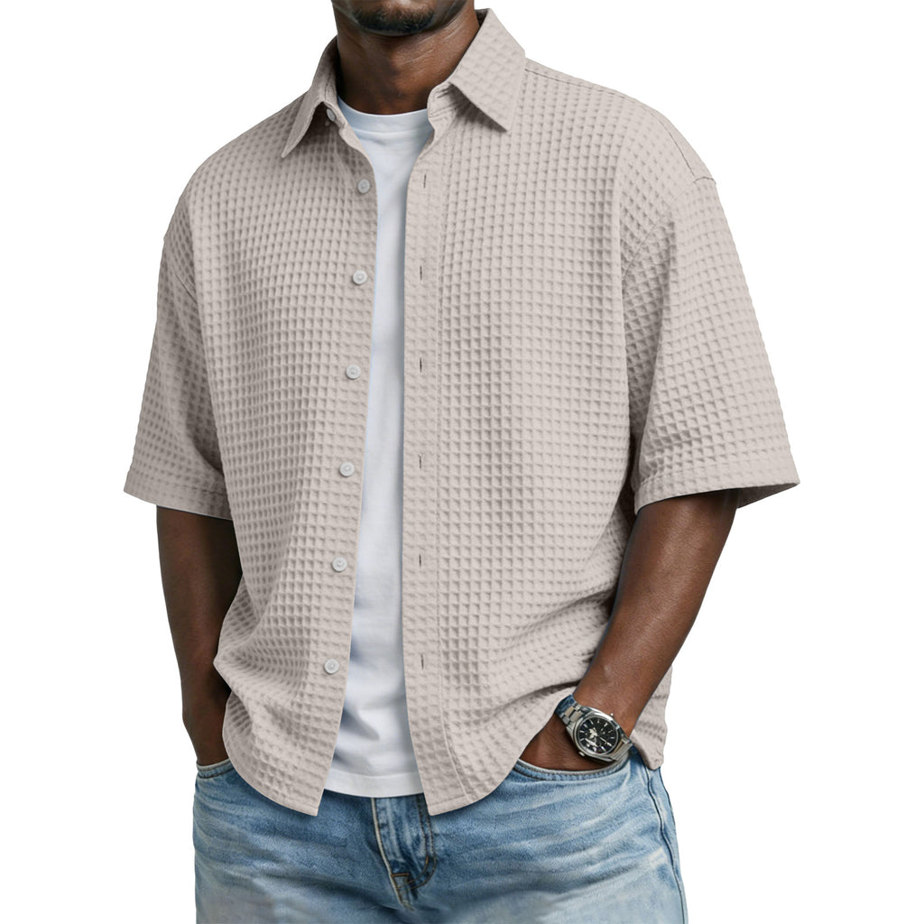 Mens Short Sleeve Button Up Shirt with Casual Fit
