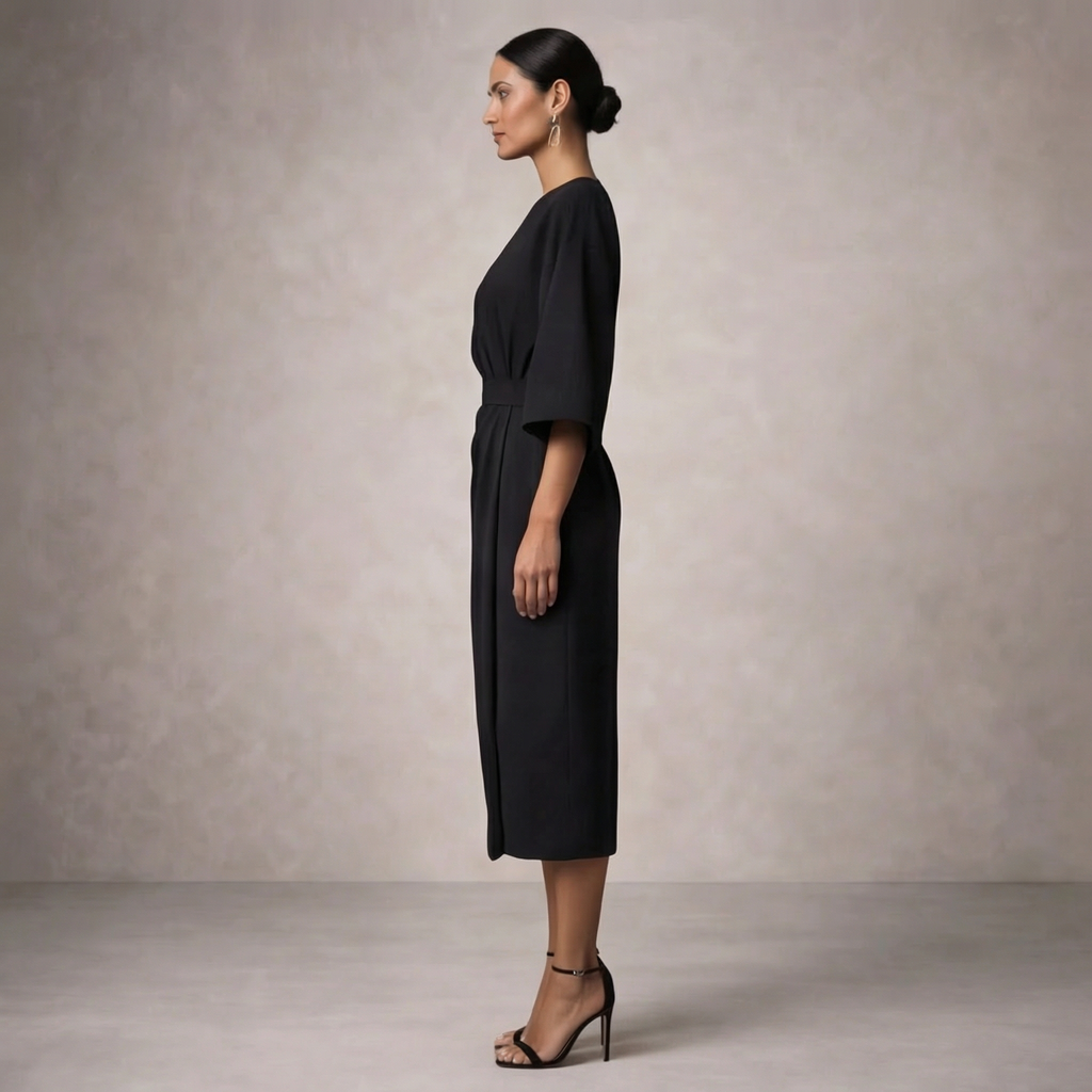 Women's Midi Dress Elegant Design with Waist Belt for Formal and Casual Wear