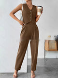 Womens Elegant Two Piece Set with Sleeveless Top and Trousers
