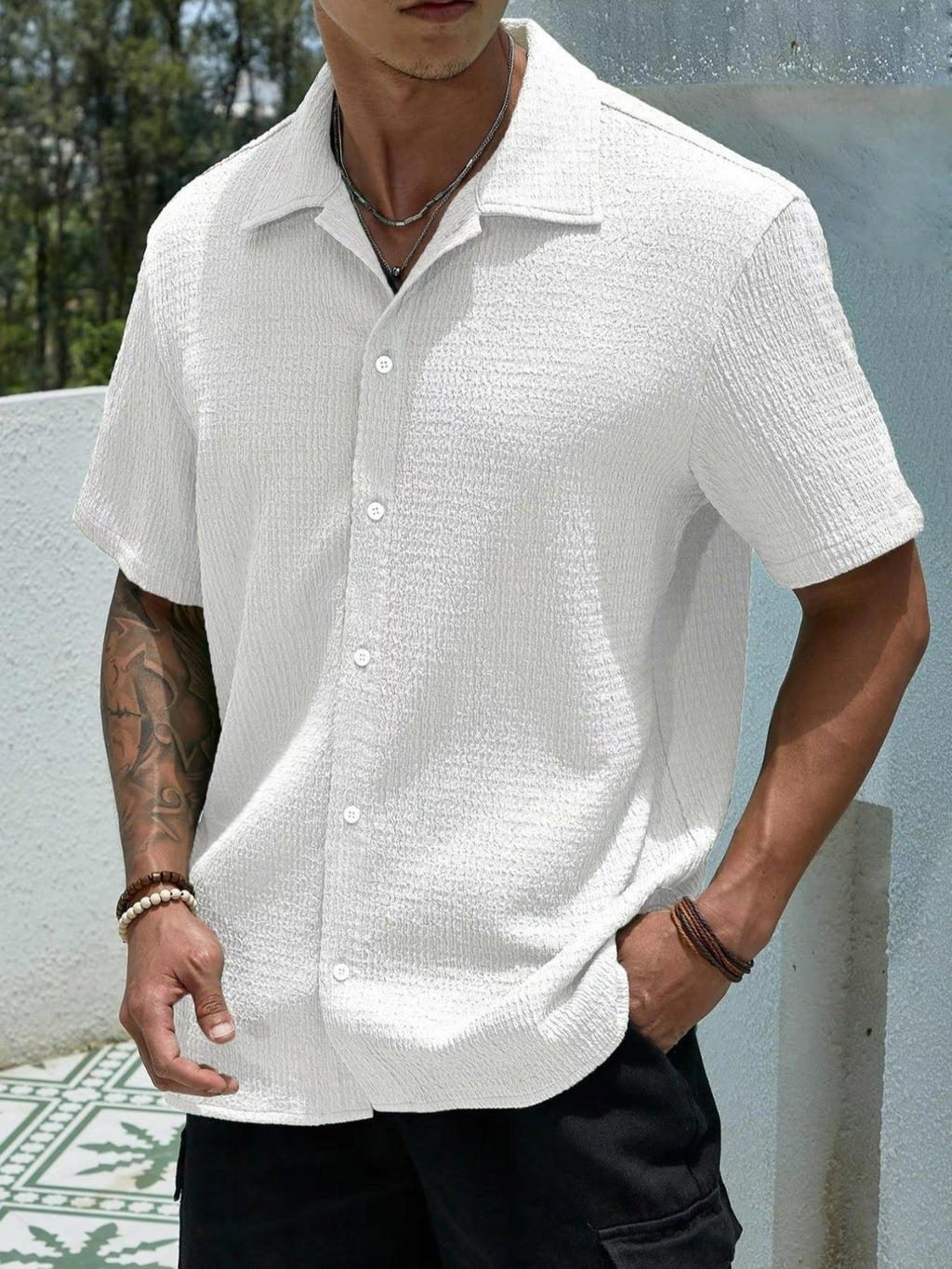 Men's Casual Short Sleeve Button-Up Shirt