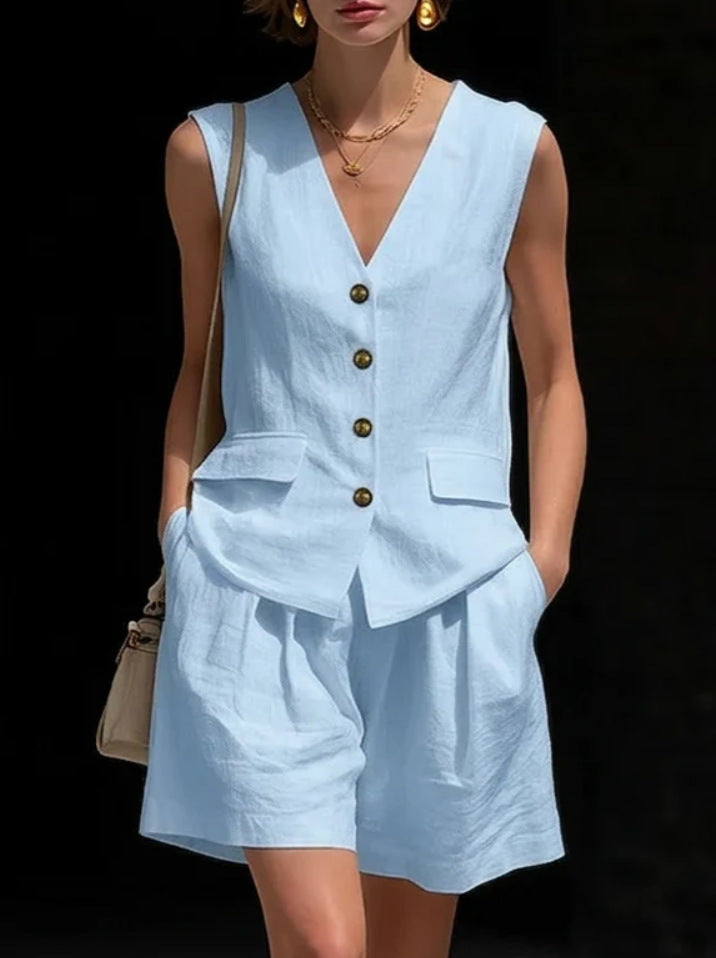 Women's Elegant Vest Top and Shorts Two-Piece Set