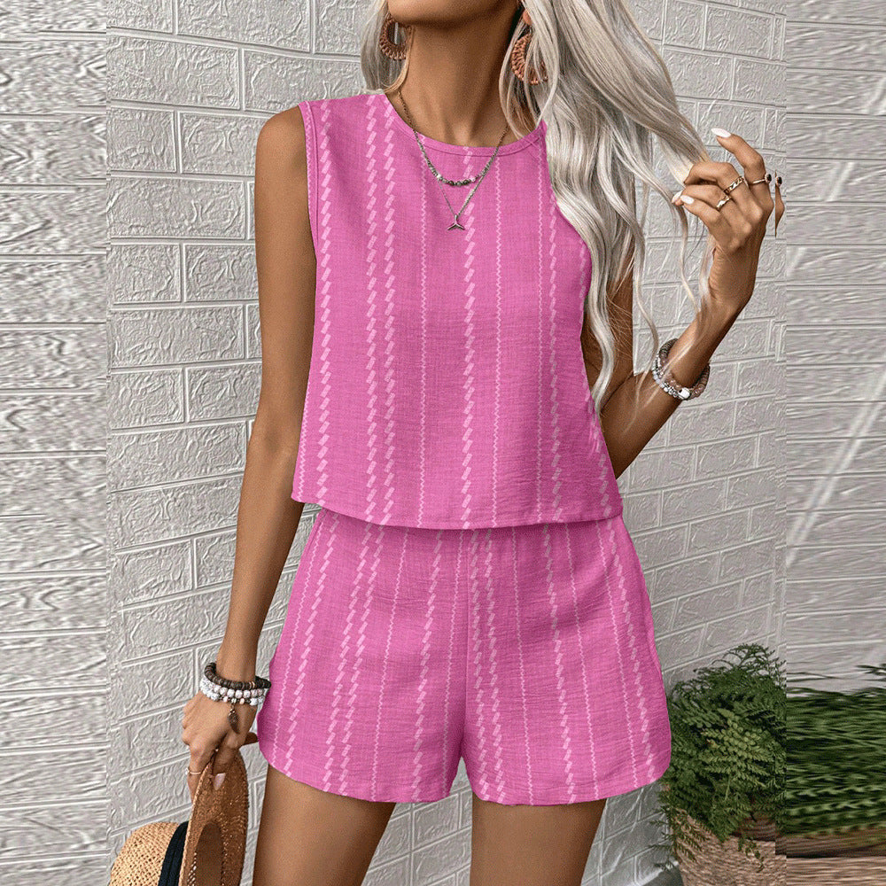 Womens Casual Two Piece Set with Sleeveless Top and Shorts