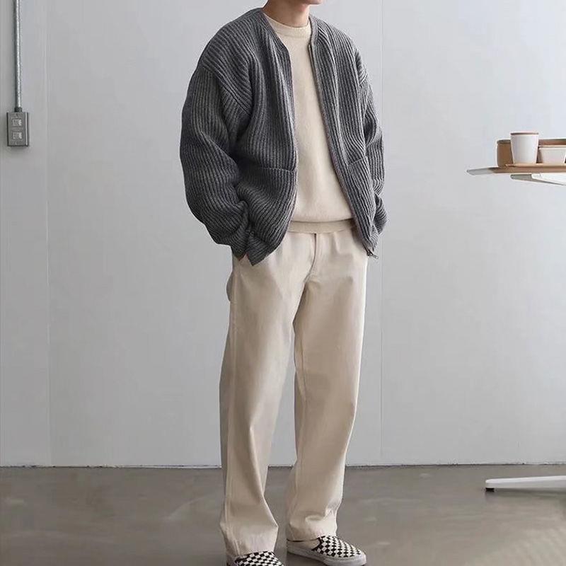 Men's Knitted Cardigan with Funnel Neck