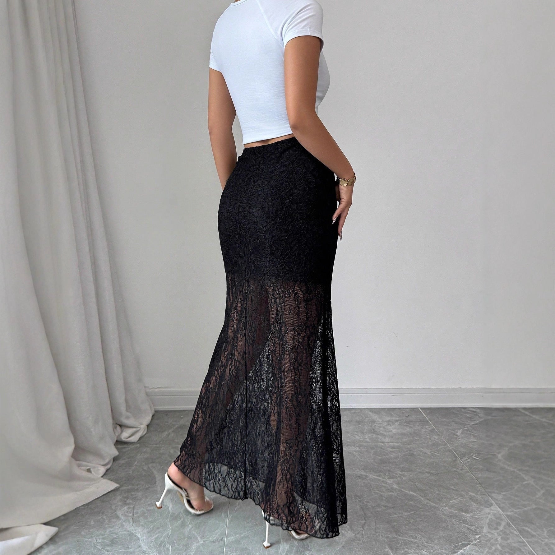 Women's Lace High Waist Sheath Cocktail Skirt