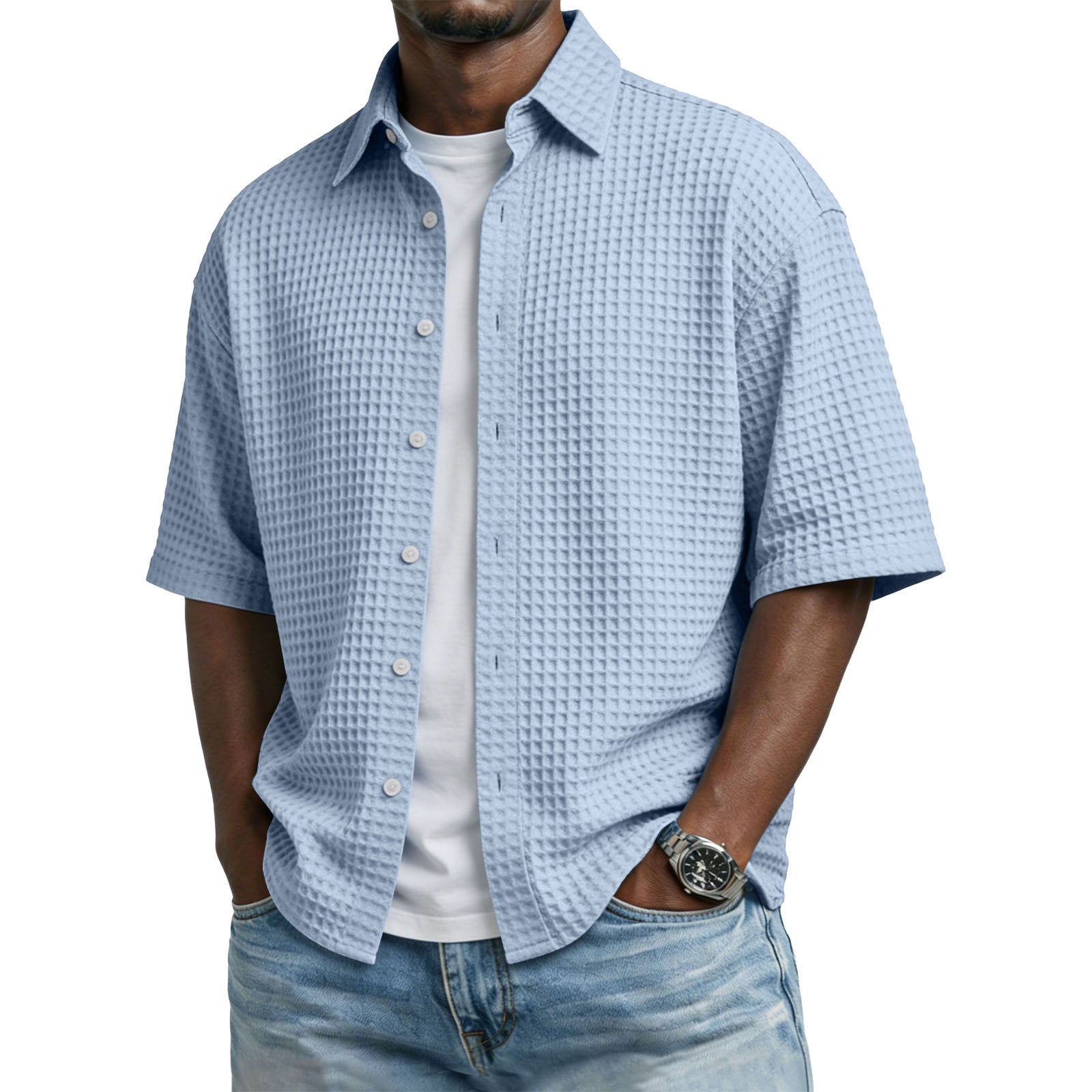 Mens Short Sleeve Button Up Shirt with Casual Fit