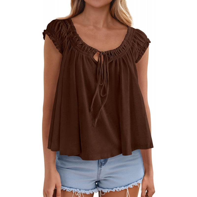Women's Ruffle-Trimmed Pleated Summer Top