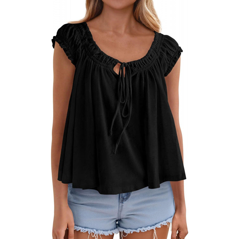 Women's Ruffle-Trimmed Pleated Summer Top