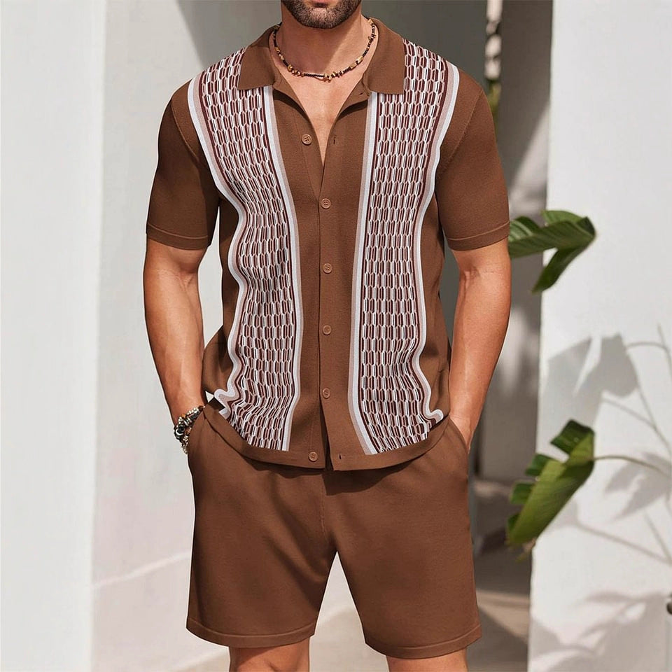 Mens Two Piece Summer Set with Short Sleeve Shirt and Shorts