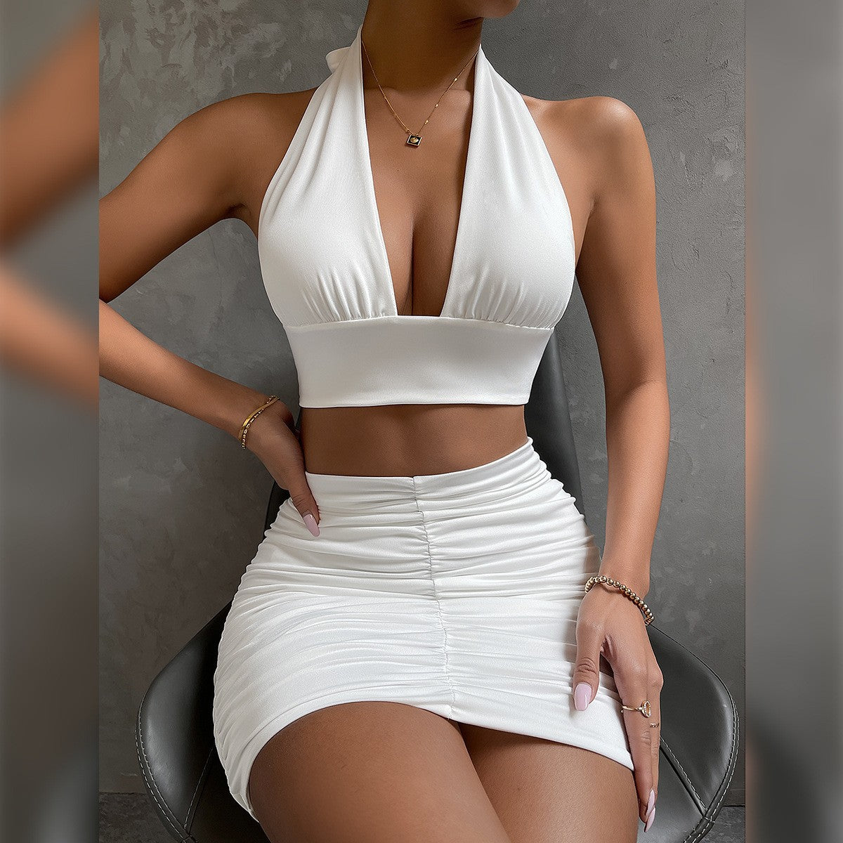 Women's Halter top set with Pleated Skirt