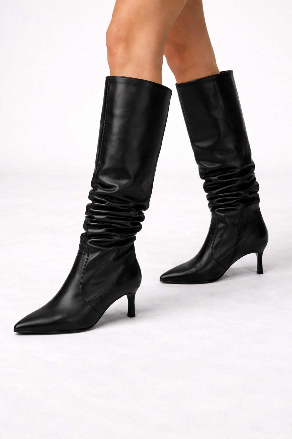 Women's High Heel Boots – Mid-Calf Elegant Style with Soft Wrinkled Shaft