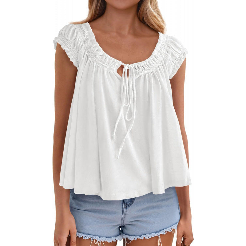 Women's Ruffle-Trimmed Pleated Summer Top