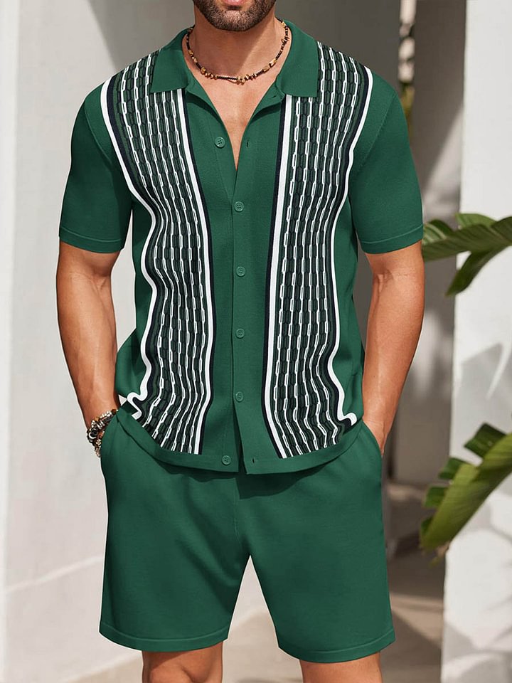 Mens Two Piece Summer Set with Short Sleeve Shirt and Shorts