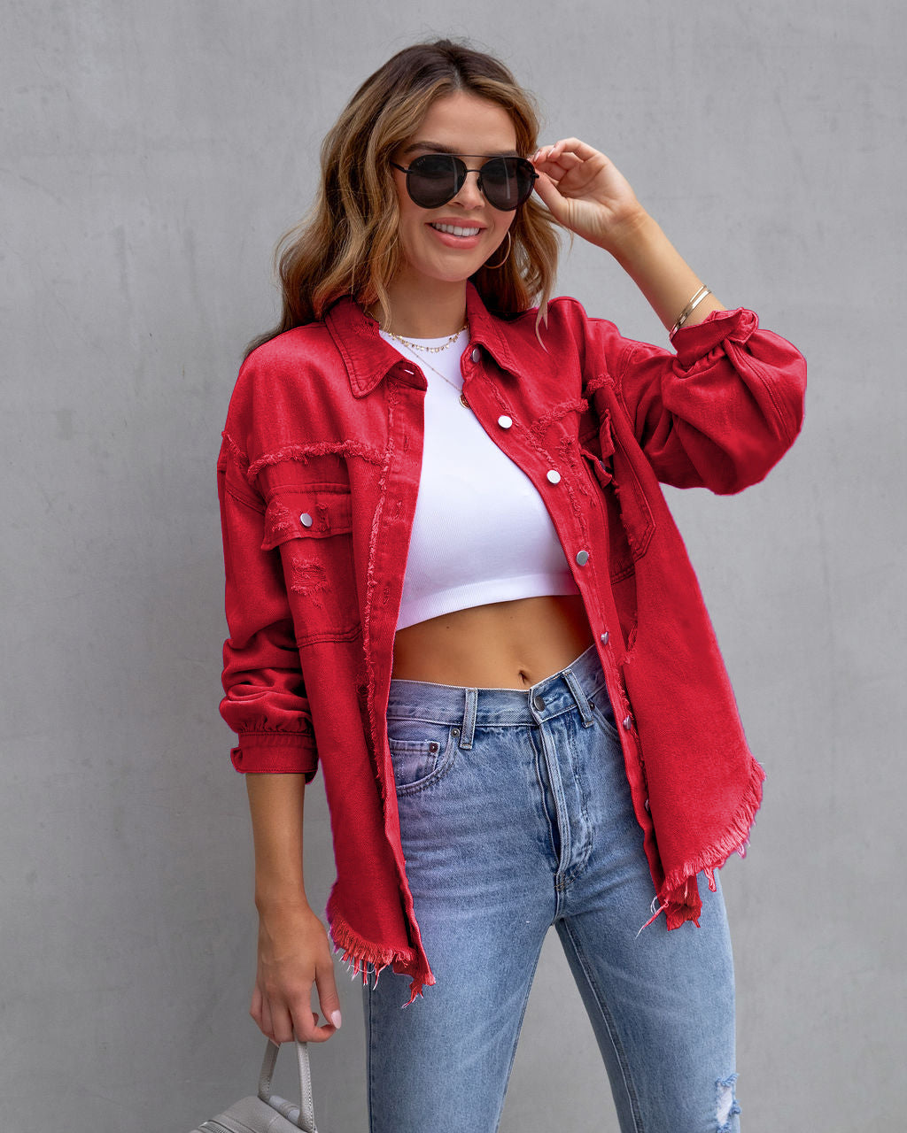 Women's Casual Ripped Shirt Jacket for Stylish Everyday Wear