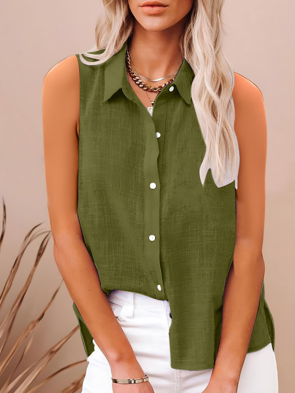 Women's Buttoned Sleeveless Blouse