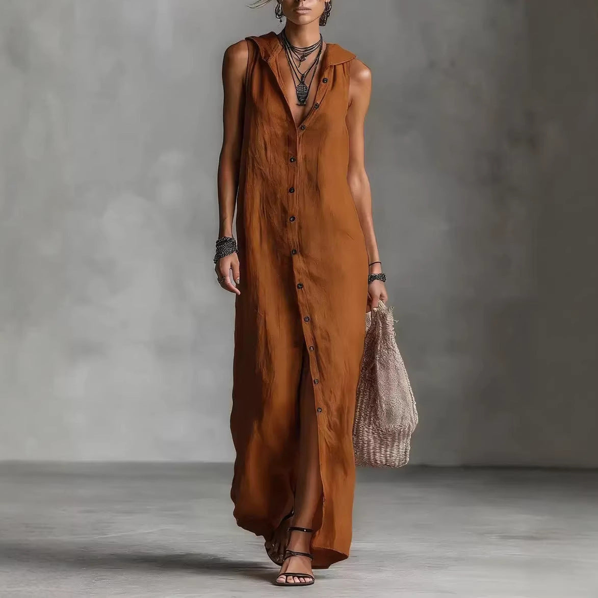 Women's Maxi Dress with Sleeveless Design