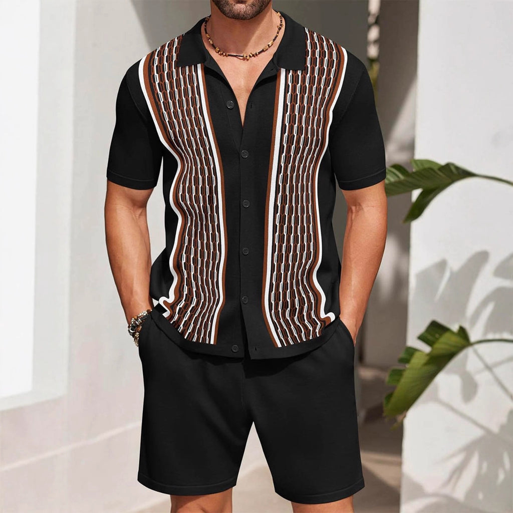 Mens Two Piece Summer Set with Short Sleeve Shirt and Shorts