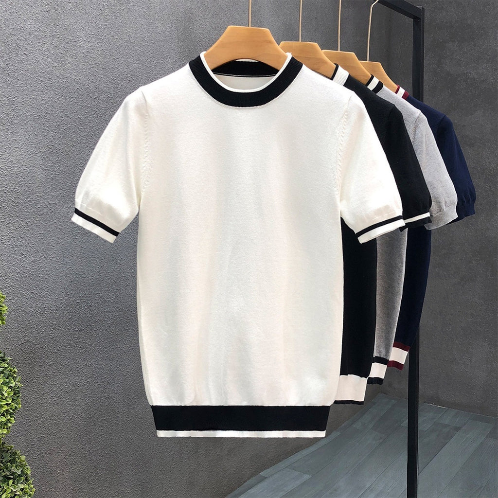 Mens Short Sleeve Knit T Shirt with Contrast Trim