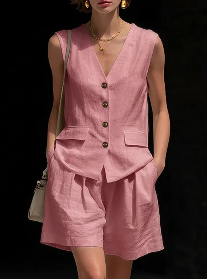 Women's Elegant Vest Top and Shorts Two-Piece Set