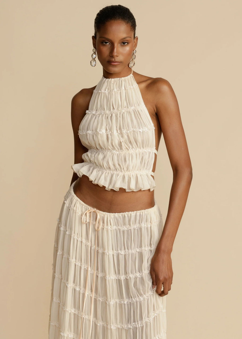Women's Sleeveless Halter Maxi Dress with Pleated Long Skirt
