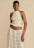 Women's Sleeveless Halter Maxi Dress with Pleated Long Skirt