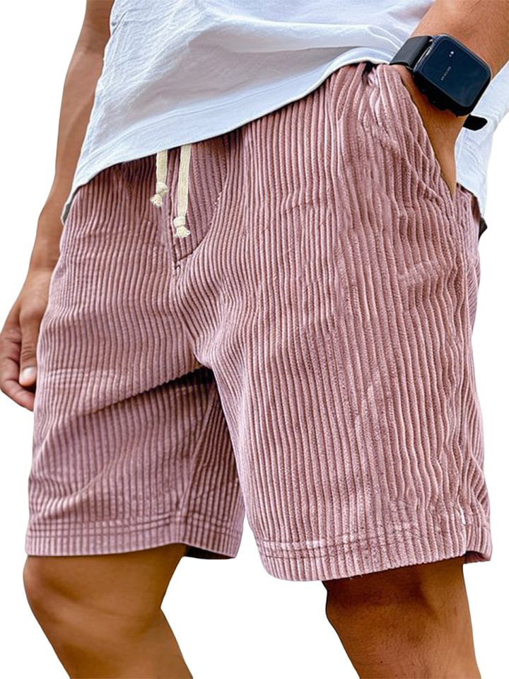 Mens Corduroy Shorts with Drawstring Waist and Relaxed Fit