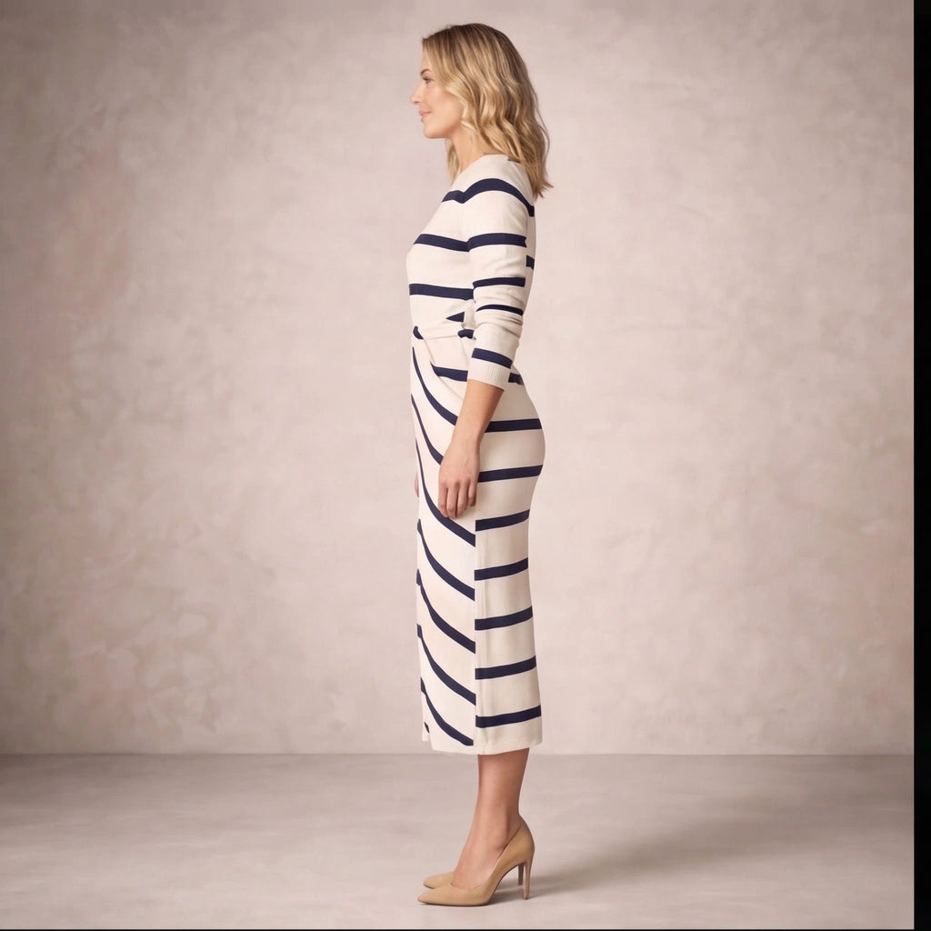 Women's Long Sleeves Striped Midi Dress