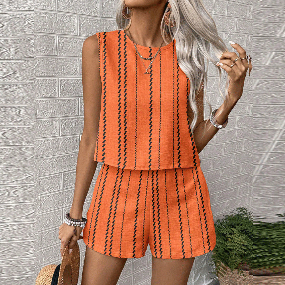 Womens Casual Two Piece Set with Sleeveless Top and Shorts