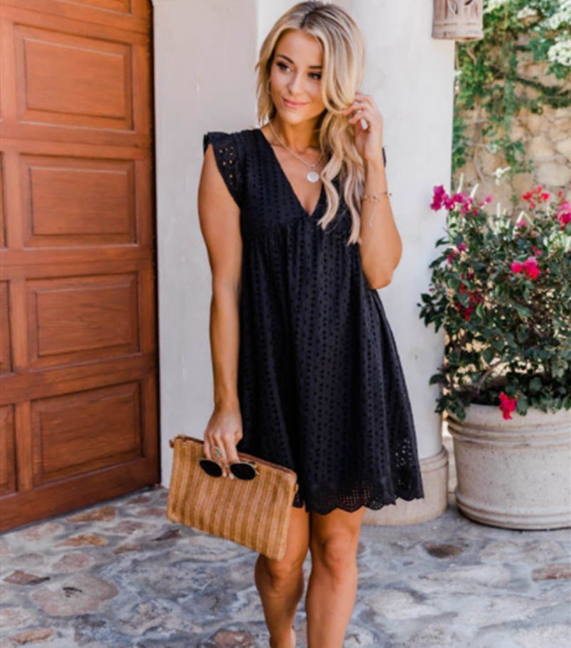 Women's Lace Cutout V-Neck Summer Dress
