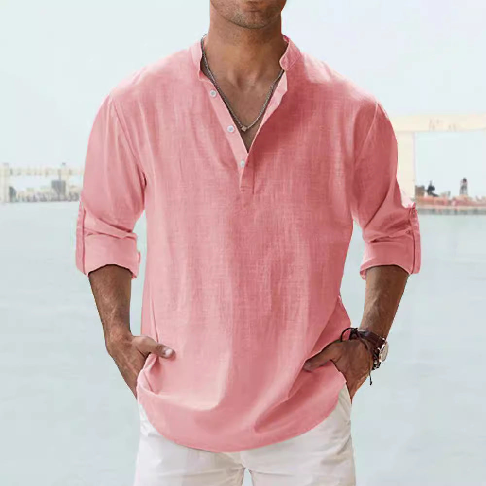 Men's Long Sleeve T Shirt with Stand-up Collar