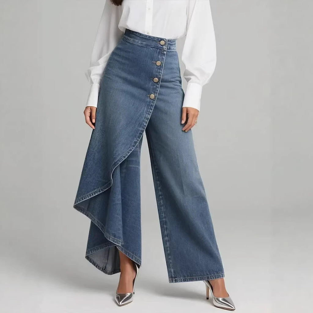 Women's Ruffled Button Wide-leg Trousers