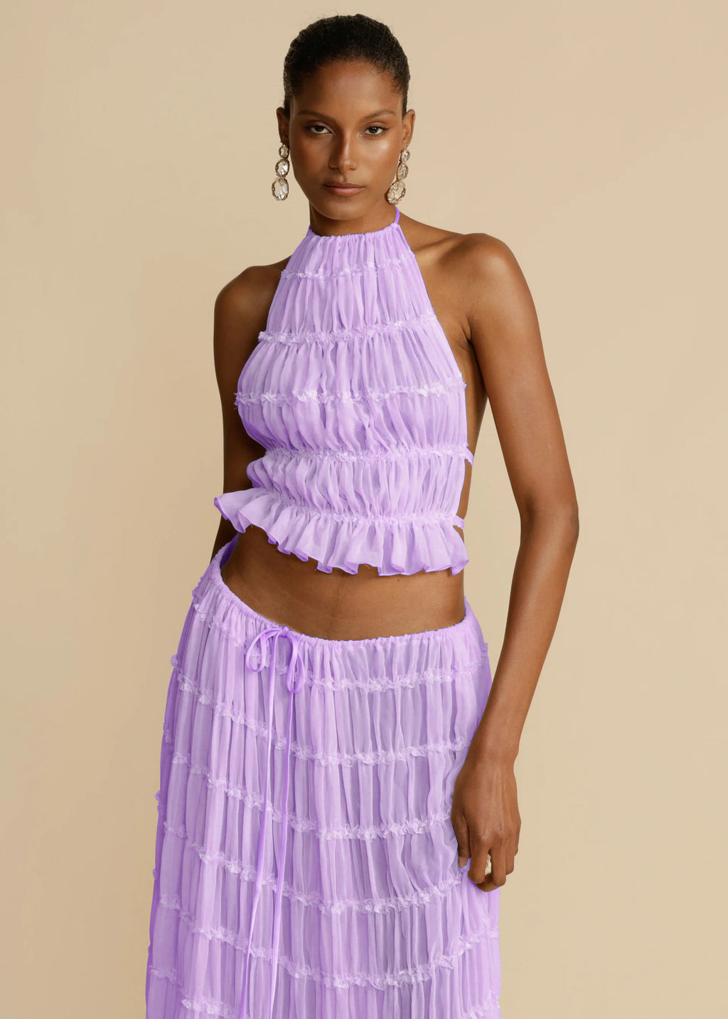 Women's Sleeveless Halter Maxi Dress with Pleated Long Skirt