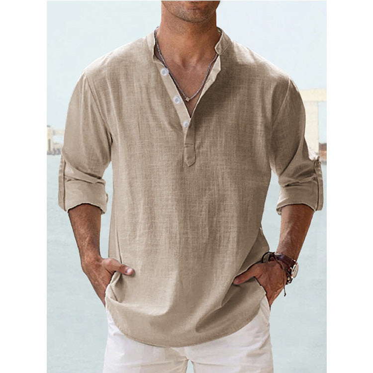 Men's Long Sleeve T Shirt with Stand-up Collar