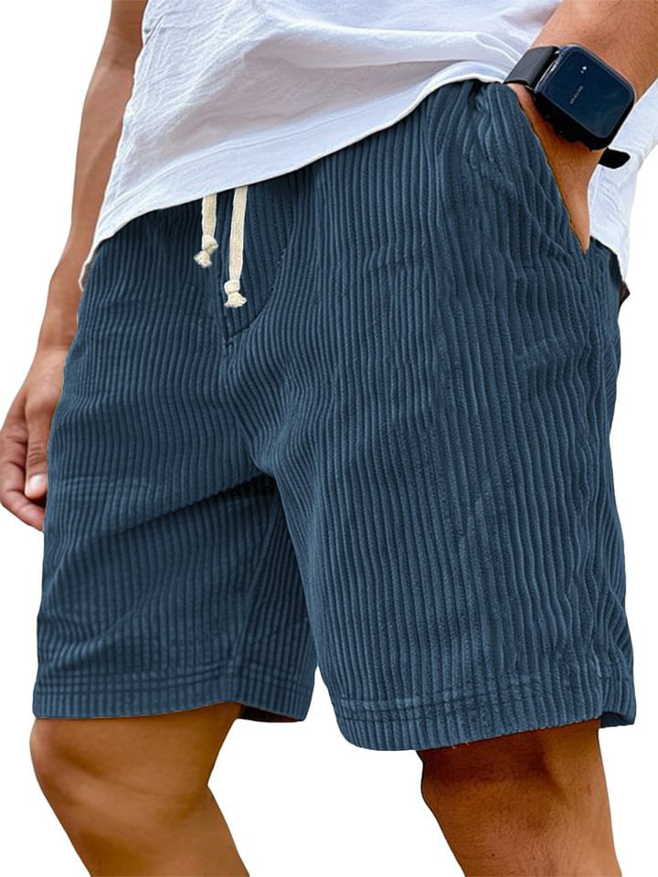 Mens Corduroy Shorts with Drawstring Waist and Relaxed Fit