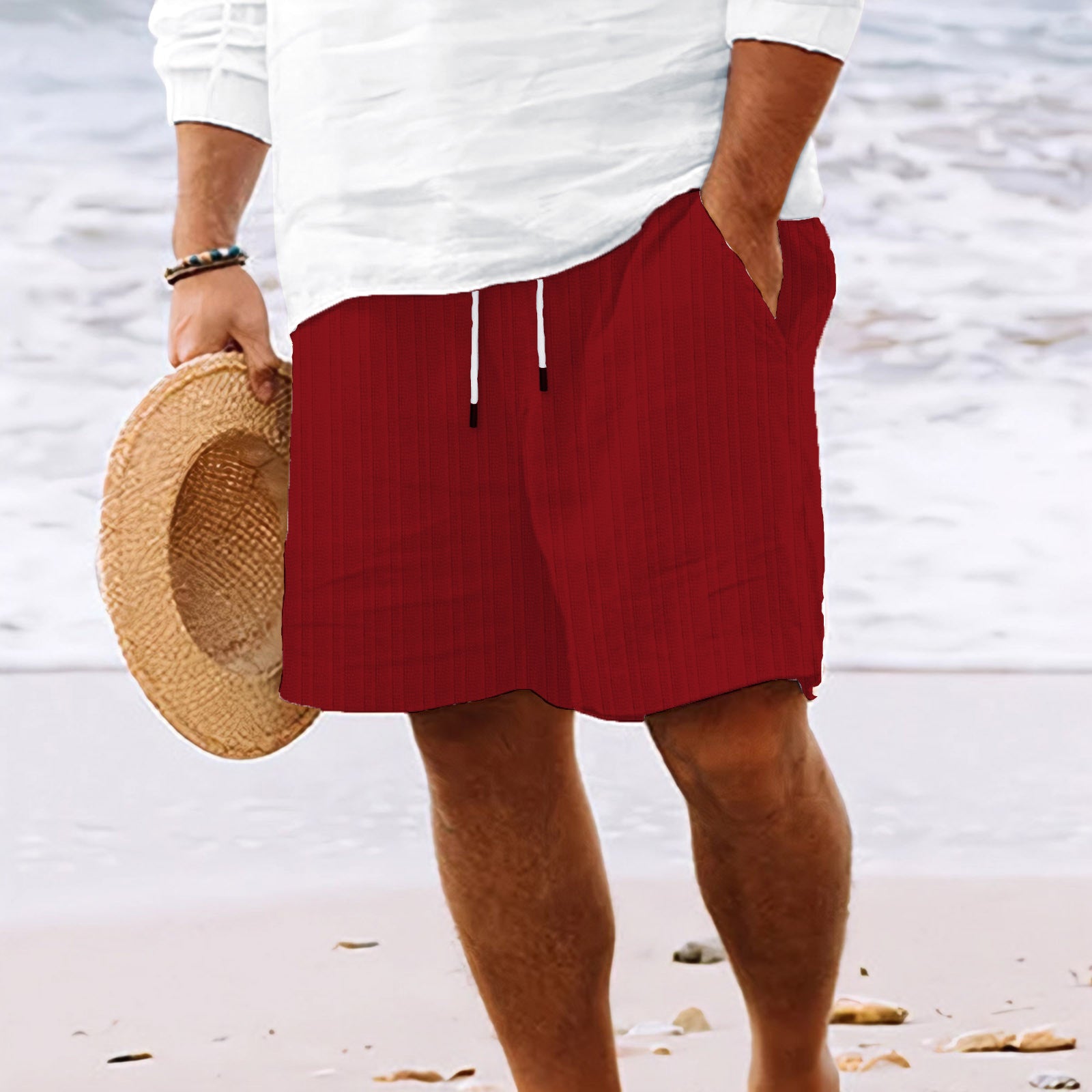 Men's Casual Drawstring Shorts with Stylish Stripe Print
