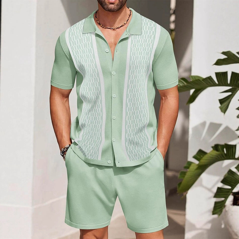 Mens Two Piece Summer Set with Short Sleeve Shirt and Shorts