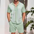 Mens Two Piece Summer Set with Short Sleeve Shirt and Shorts